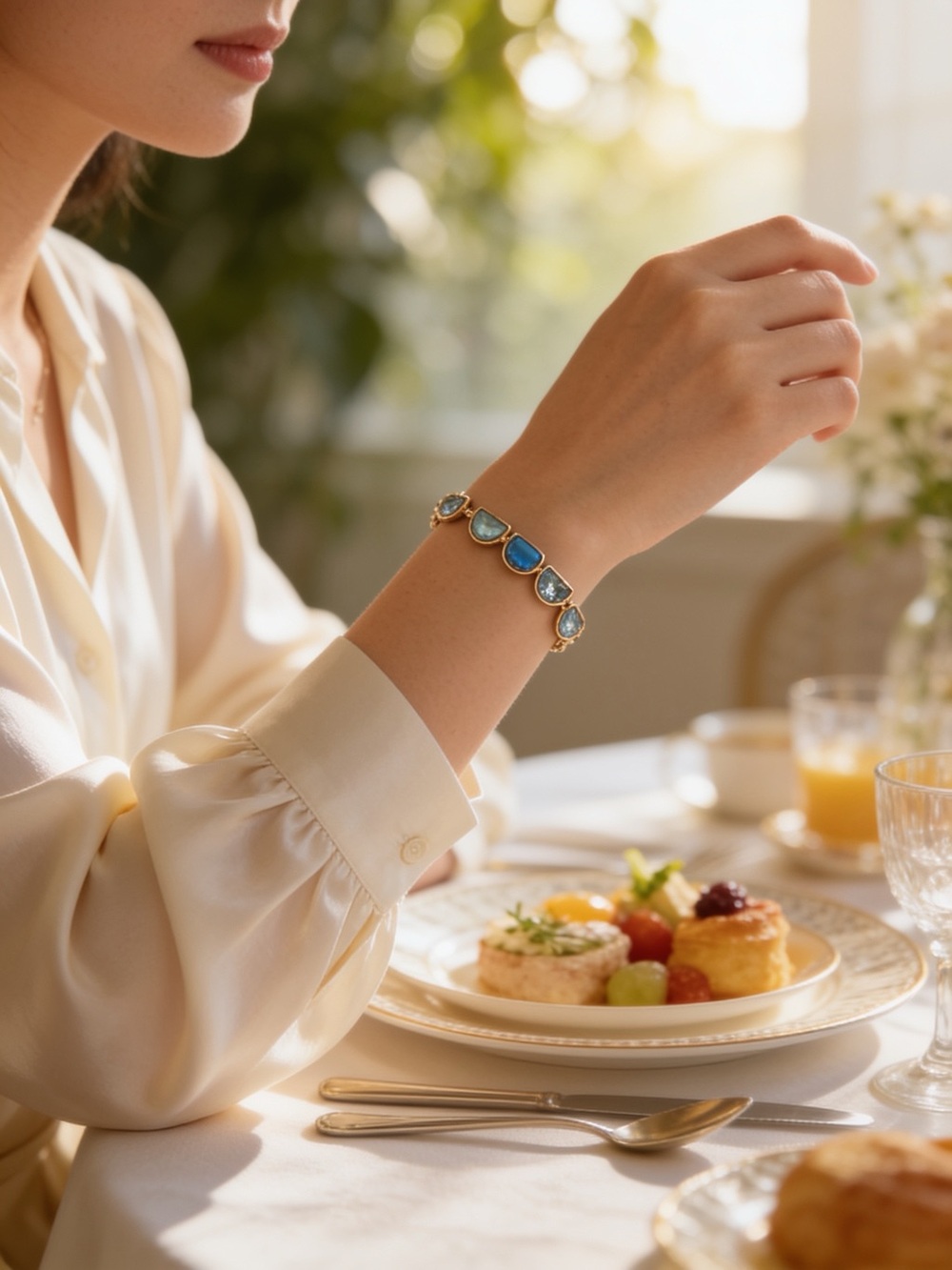 bp Gold Bracelet with Blue Gemstones